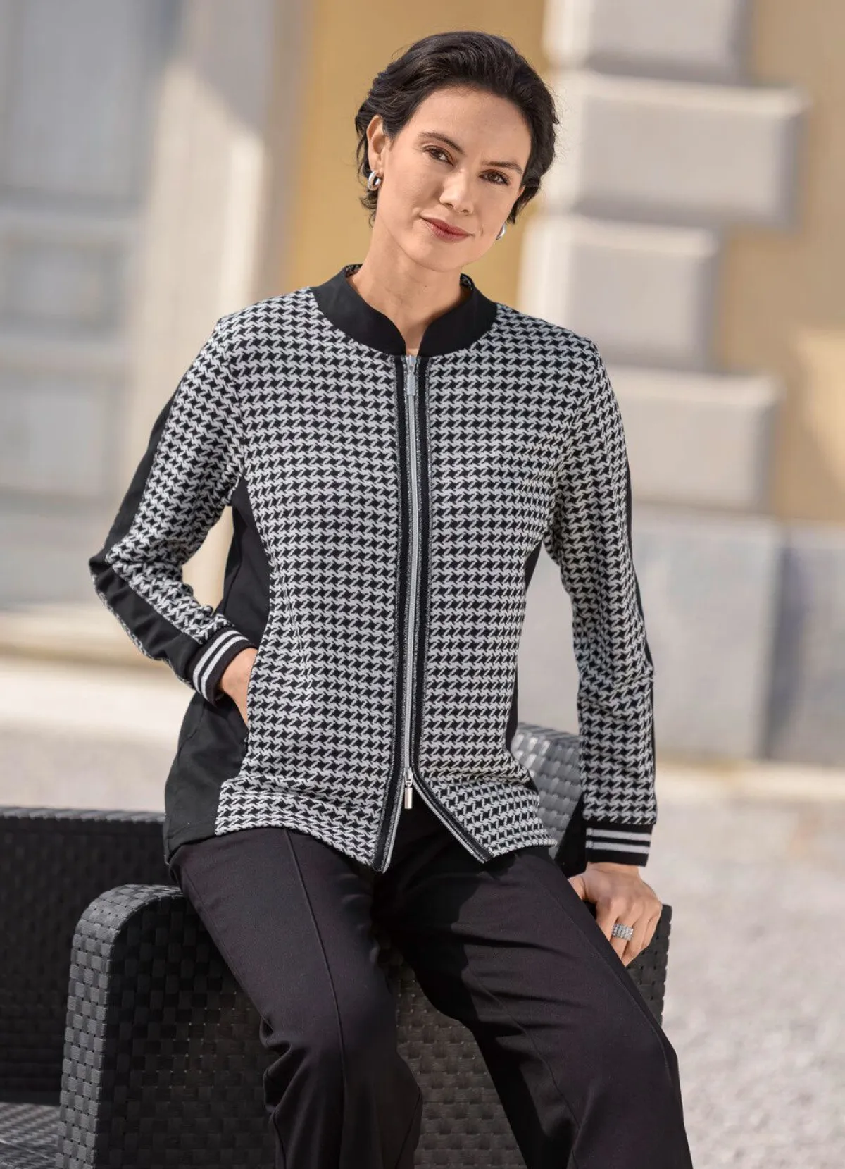 laurakent Blusenjacke mit Hahnentritt-Dessin SCHWARZ-SILBER