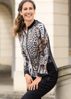 Discount BADER Blusenjacke mit Netztüll SCHWARZ-ECRU-TAUPE