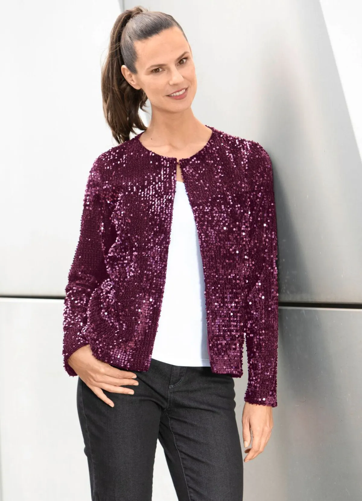 Outlet BADER Blusenjacke mit Pailletten BEERE