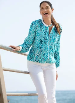 Discount BADER Blusenjacke mit Rippenstrick TÜRKIS-WEISS-AQUA-BUNT