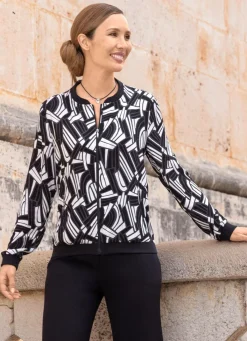 New BADER Blusenjacke mit schwarzen Rippenbündchen SCHWARZ-WEISS-GRAU