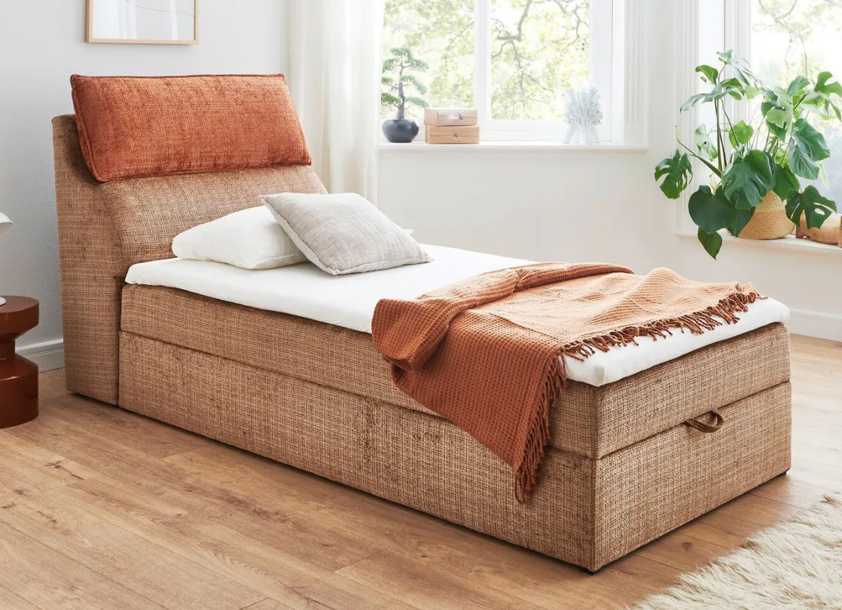 New BADER Boxspringbett mit Bettkasten und Kaltschaumtopper TERRA-CAPPUCCINO