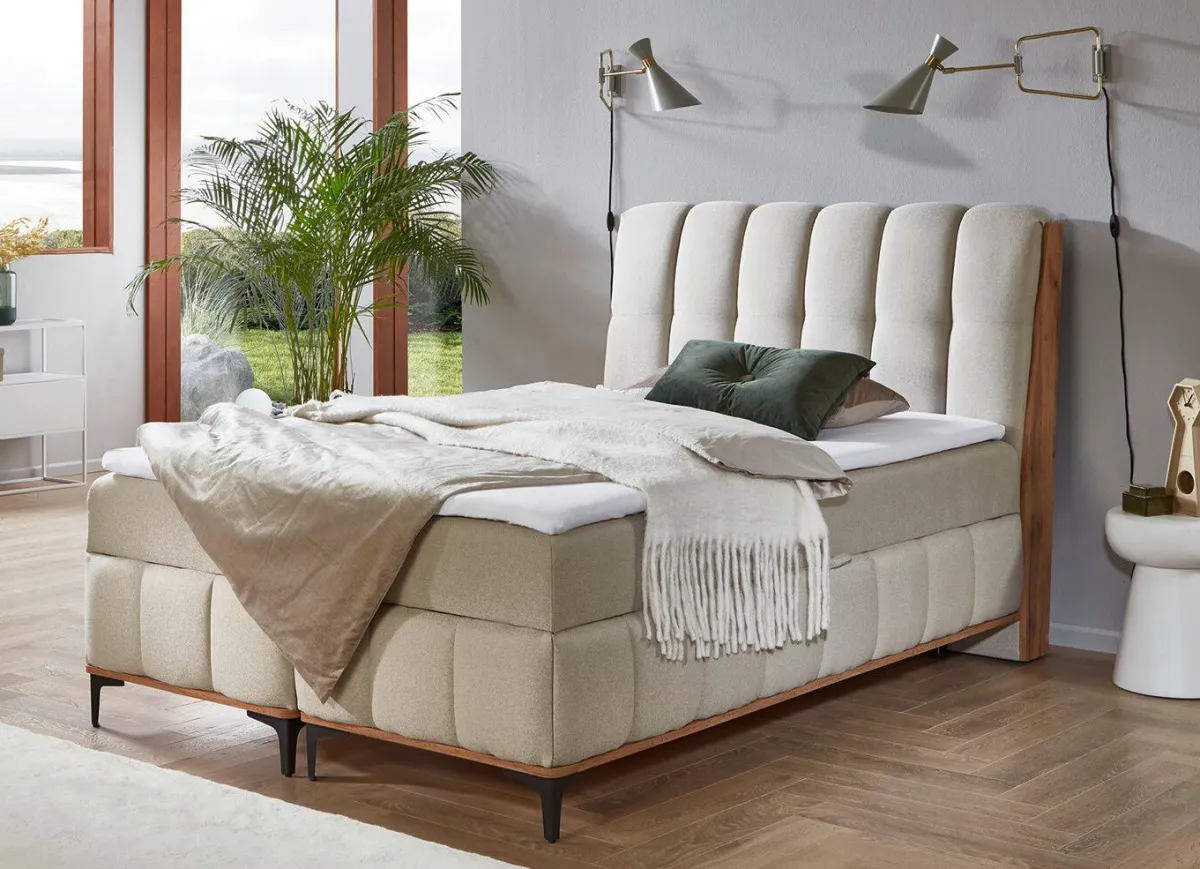 New BADER Boxspringbett mit Bettkästen und Kaltschaum-Topper BEIGE