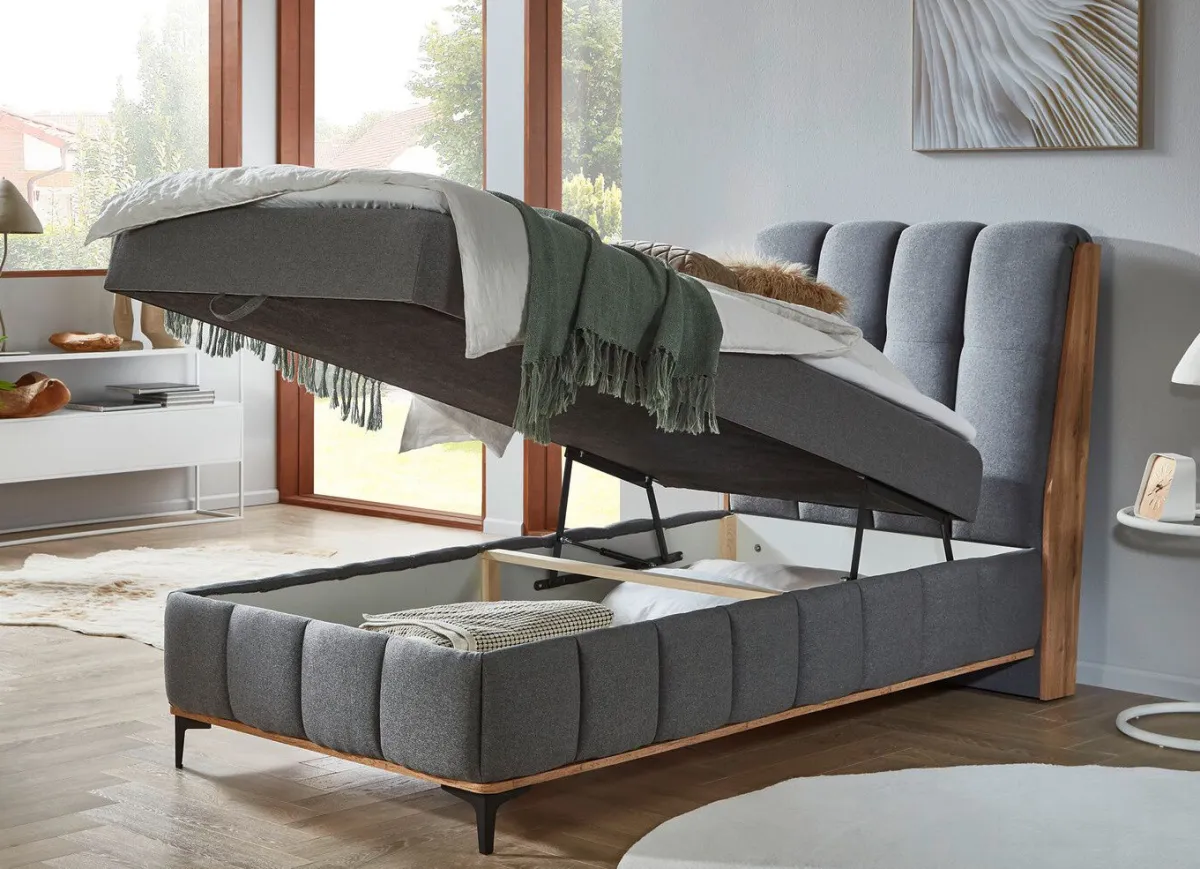 BADER Boxspringbett mit Bettkästen und Kaltschaum-Topper GRAU
