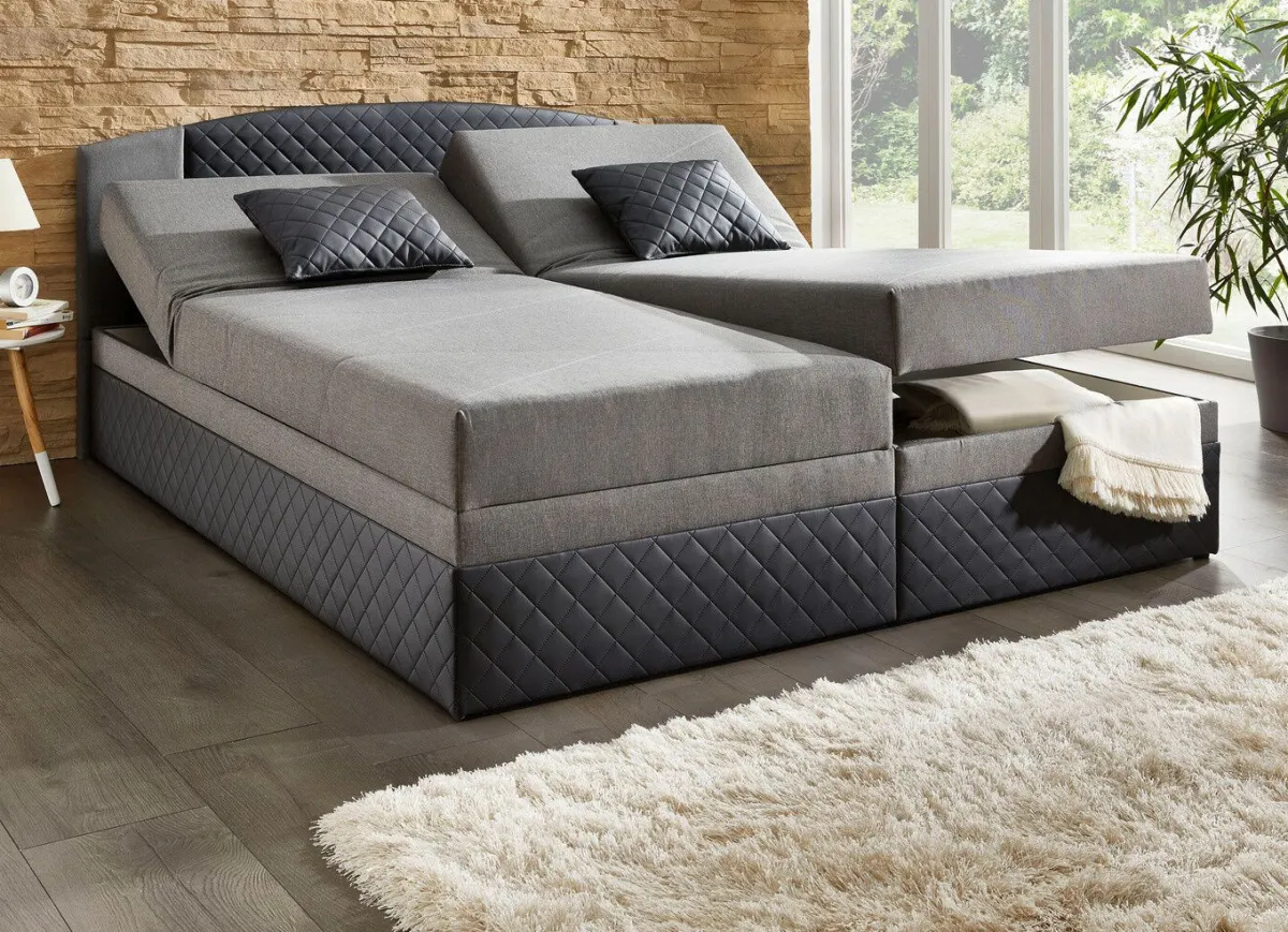 Online BADER Boxspringbett mit Bettkästen DUNKELGRAU-HELLGRAU