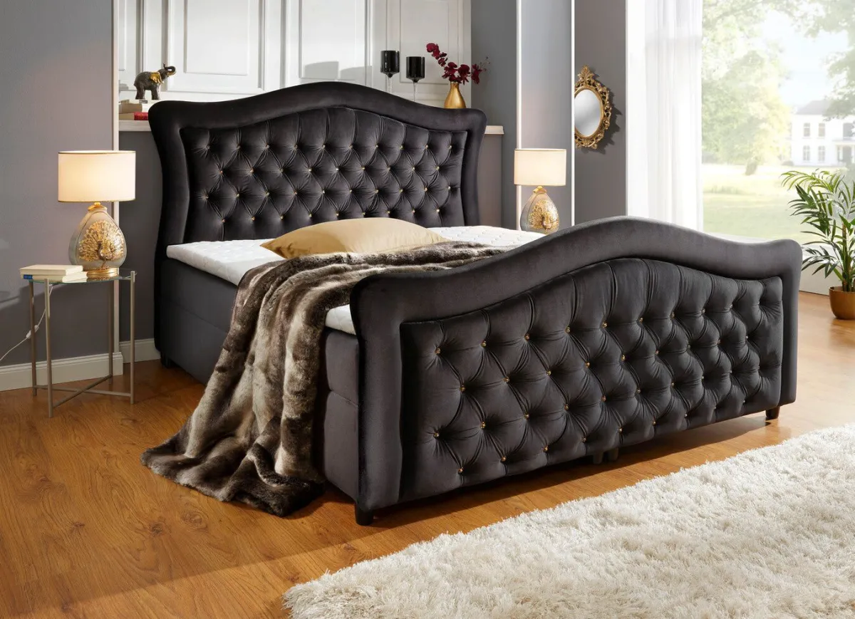 Best BADER Boxspringbett mit gepolsterten Kopf- und Fußteil SCHWARZ
