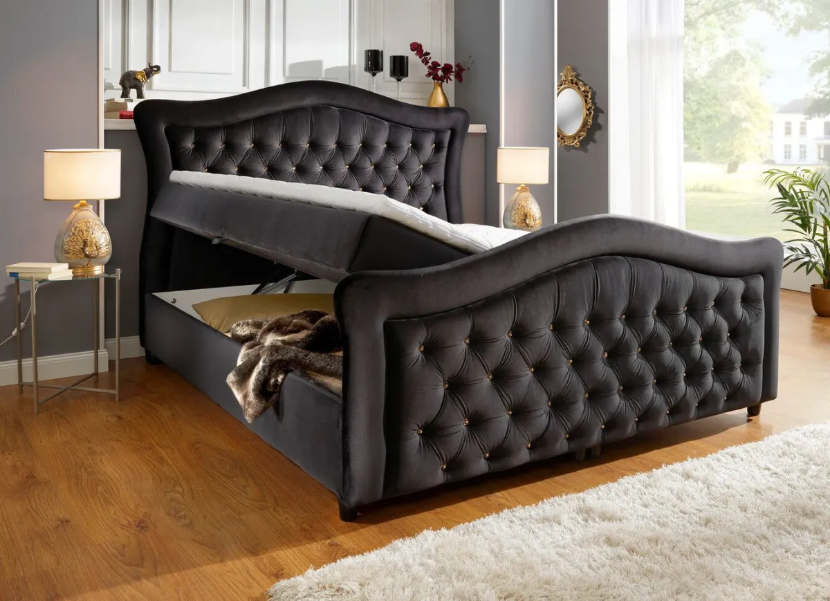Best BADER Boxspringbett mit gepolsterten Kopf- und Fußteil SCHWARZ