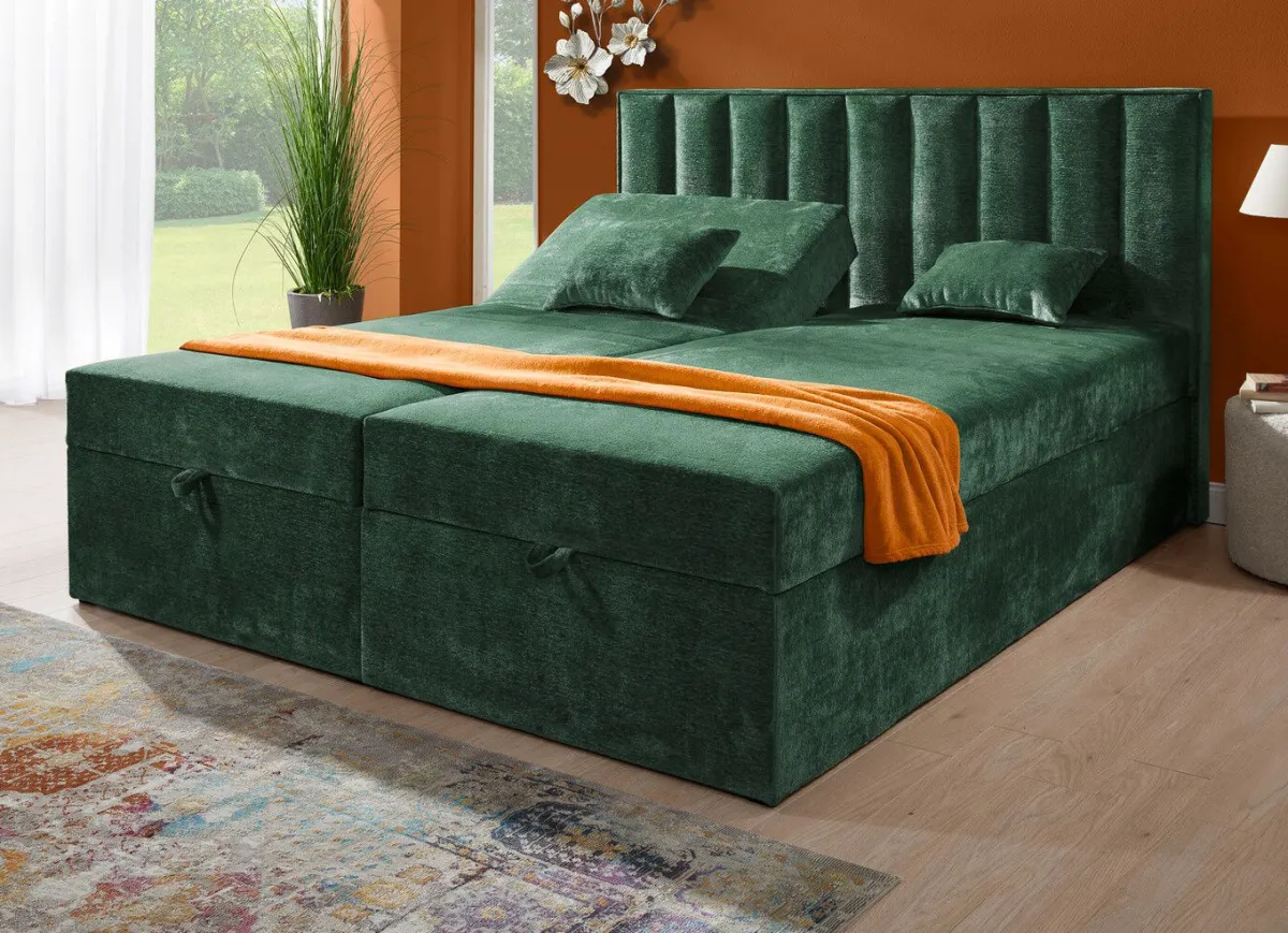 Discount BADER Boxspringbett mit individueller Kopfteilverstellung und Deko-Kissen GRÜN