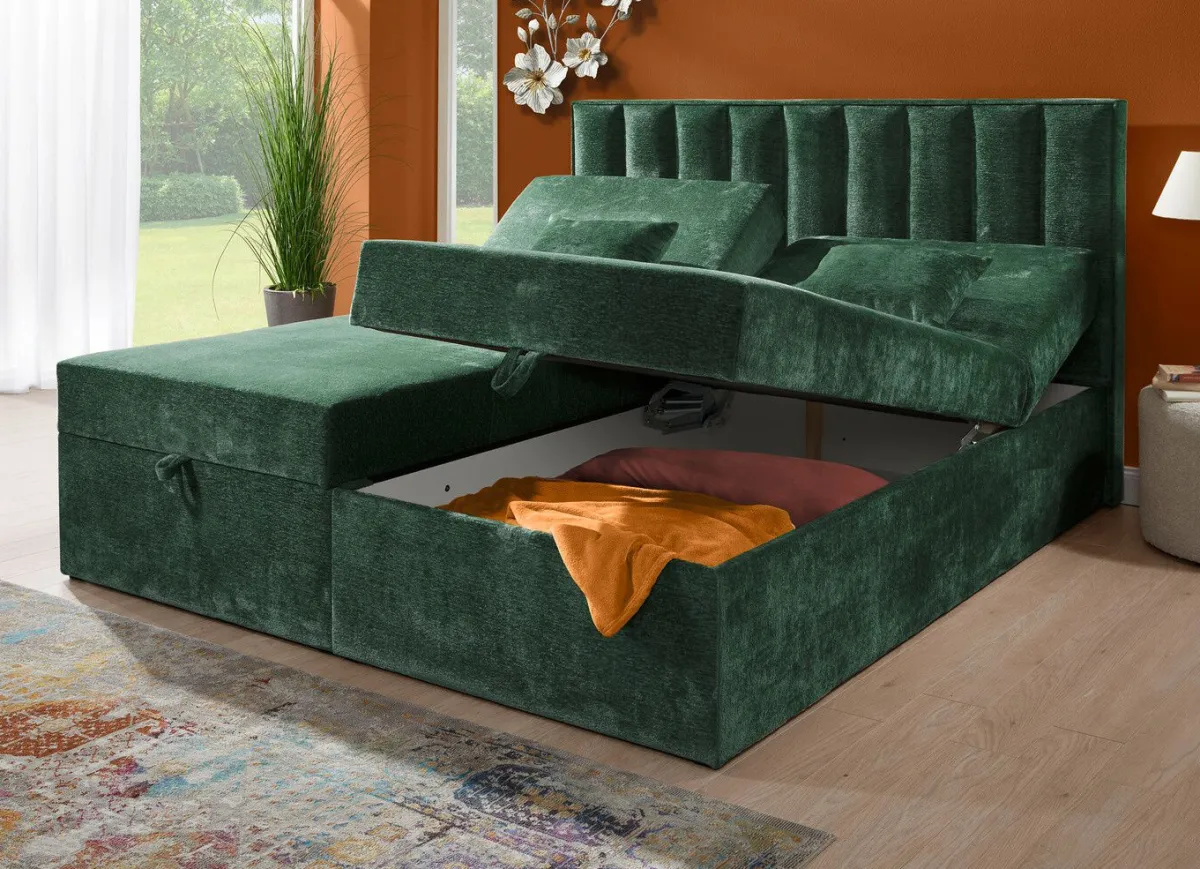 Discount BADER Boxspringbett mit individueller Kopfteilverstellung und Deko-Kissen GRÜN