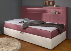 Sale BADER Boxspringbett mit integrierter LED-Beleuchtung WEISS-BEERE