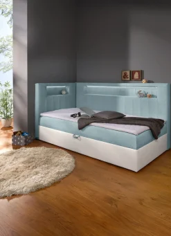 Clearance BADER Boxspringbett mit integrierter LED-Beleuchtung WEISS-HELLBLAU