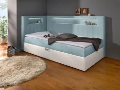 Clearance BADER Boxspringbett mit integrierter LED-Beleuchtung WEISS-HELLBLAU
