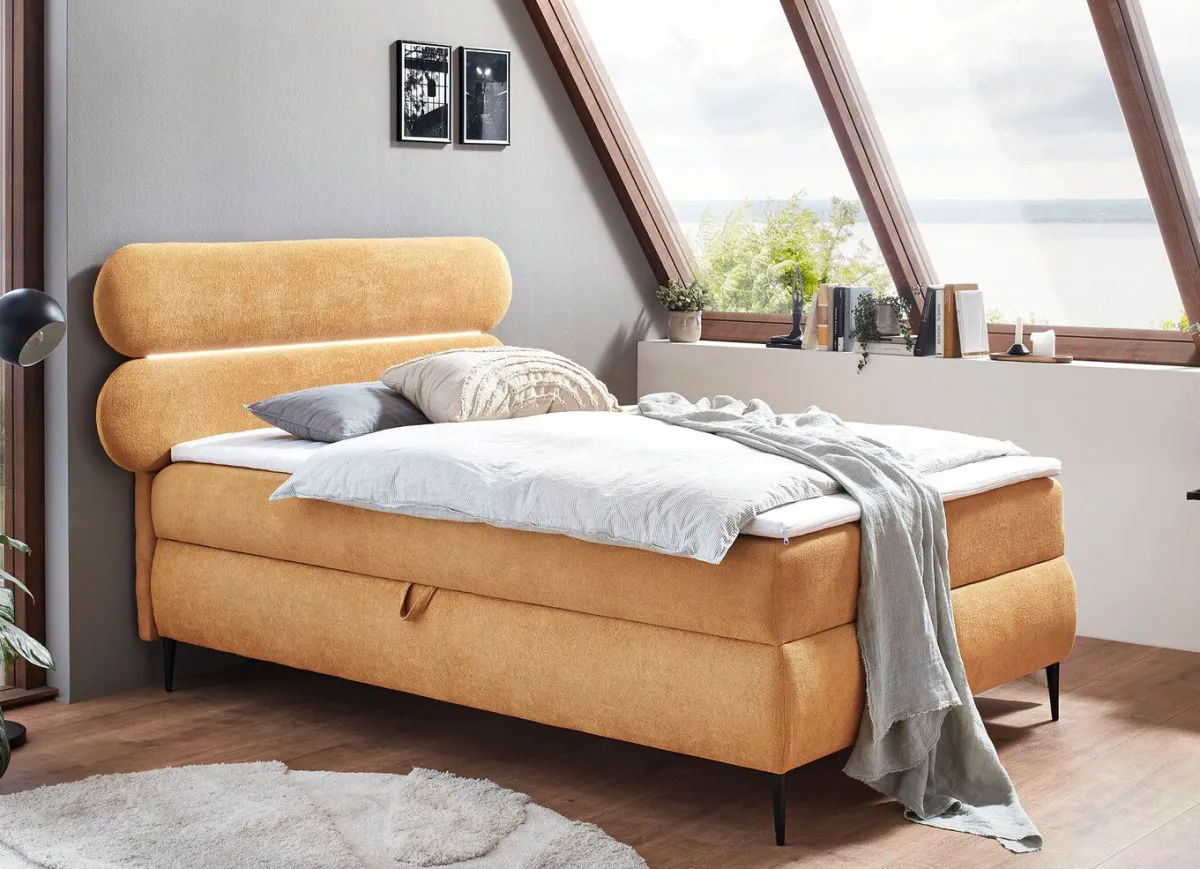Outlet BADER Boxspringbett mit LED-Beleuchtung und Topper SAFRAN