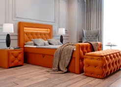Discount BADER Boxspringbett mit LED-Beleuchtung, Topper und Nachttisch TERRA