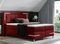 Outlet BADER Boxspringbett mit LED-Beleuchtung und Topper ROT