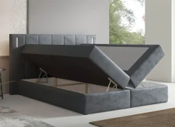 BADER Boxspringbett mit LED-Beleuchtung und Topper GRAU