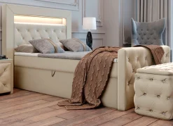 Discount BADER Boxspringbett mit LED-Beleuchtung und Topper CREME