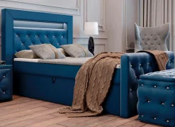 BADER Boxspringbett mit LED-Beleuchtung und Topper DUNKELBLAU