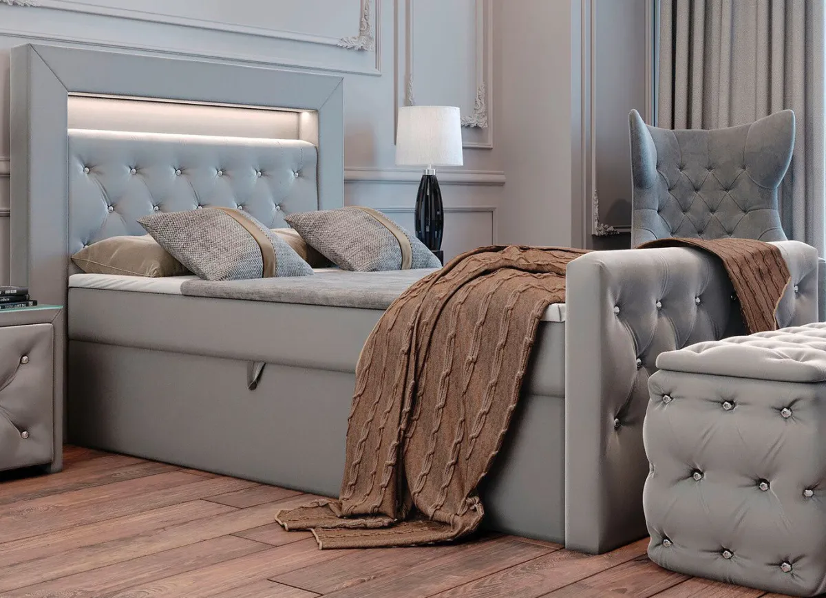 Online BADER Boxspringbett mit LED-Beleuchtung und Topper GRAU