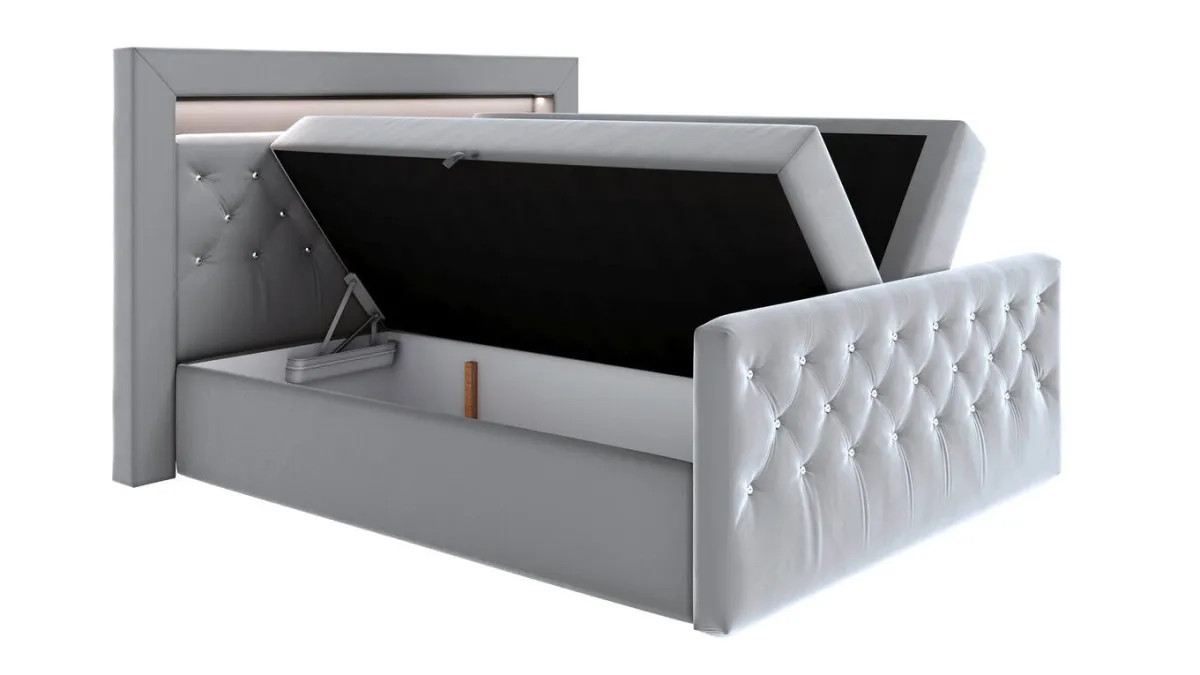 Online BADER Boxspringbett mit LED-Beleuchtung und Topper GRAU