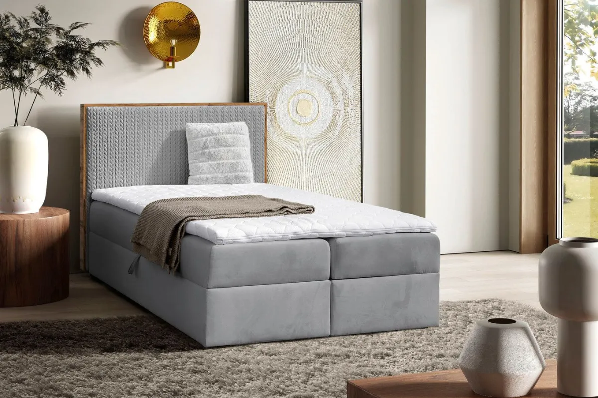 Clearance BADER Boxspringbett mit Rahmen aus Wotaneiche GRAU