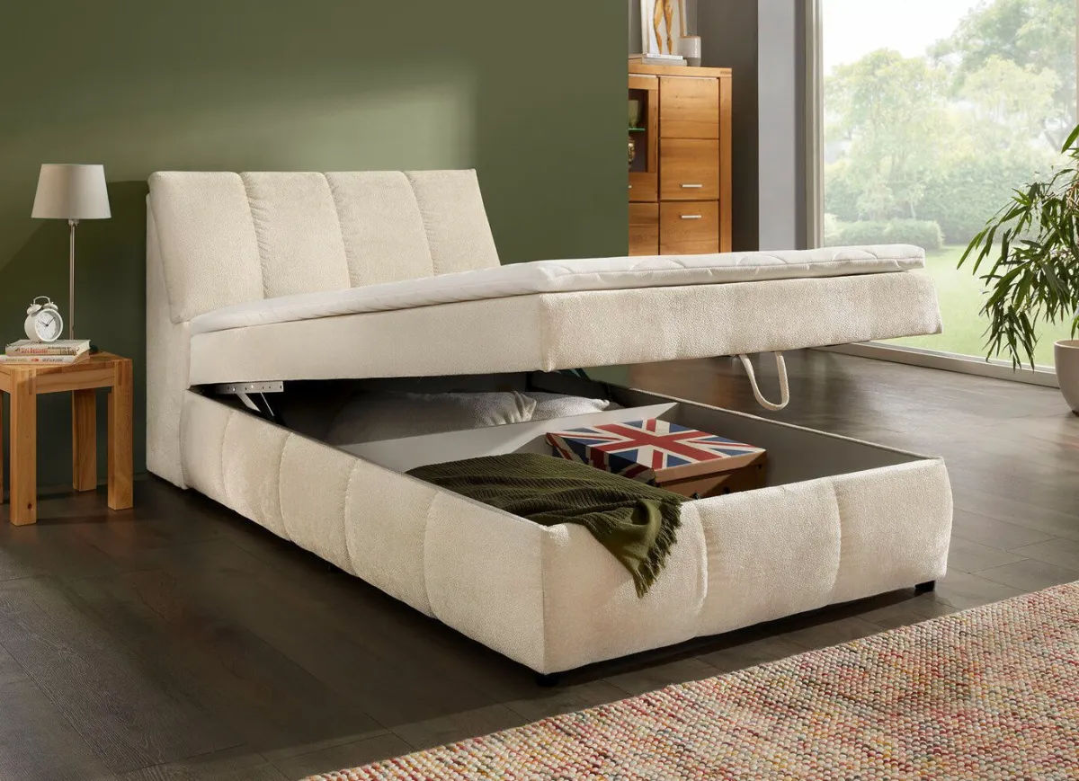 Sale BADER Boxspringbett mit Stauraum im Kopfteil und Bettkasten CREME