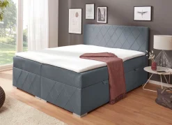 Hot BADER Boxspringbett mit Topper und Bettkasten GRAU