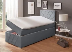 Hot BADER Boxspringbett mit Topper und Bettkasten GRAU