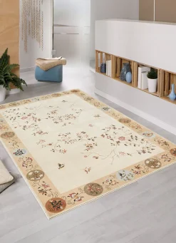 Sale BADER Brücken und Teppiche mit Blumen- und Rankenmotiven NATUR-BEIGE