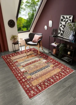 Hot BADER Brücken und Teppiche mit Textil-Rückseite ROT-MULTICOLOR
