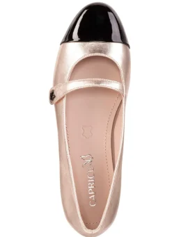 New CAPRICE , schicke Damen-Ballerinas, Weite G, mit herausnehmbarem Fußbett GOLD-SCHWARZ