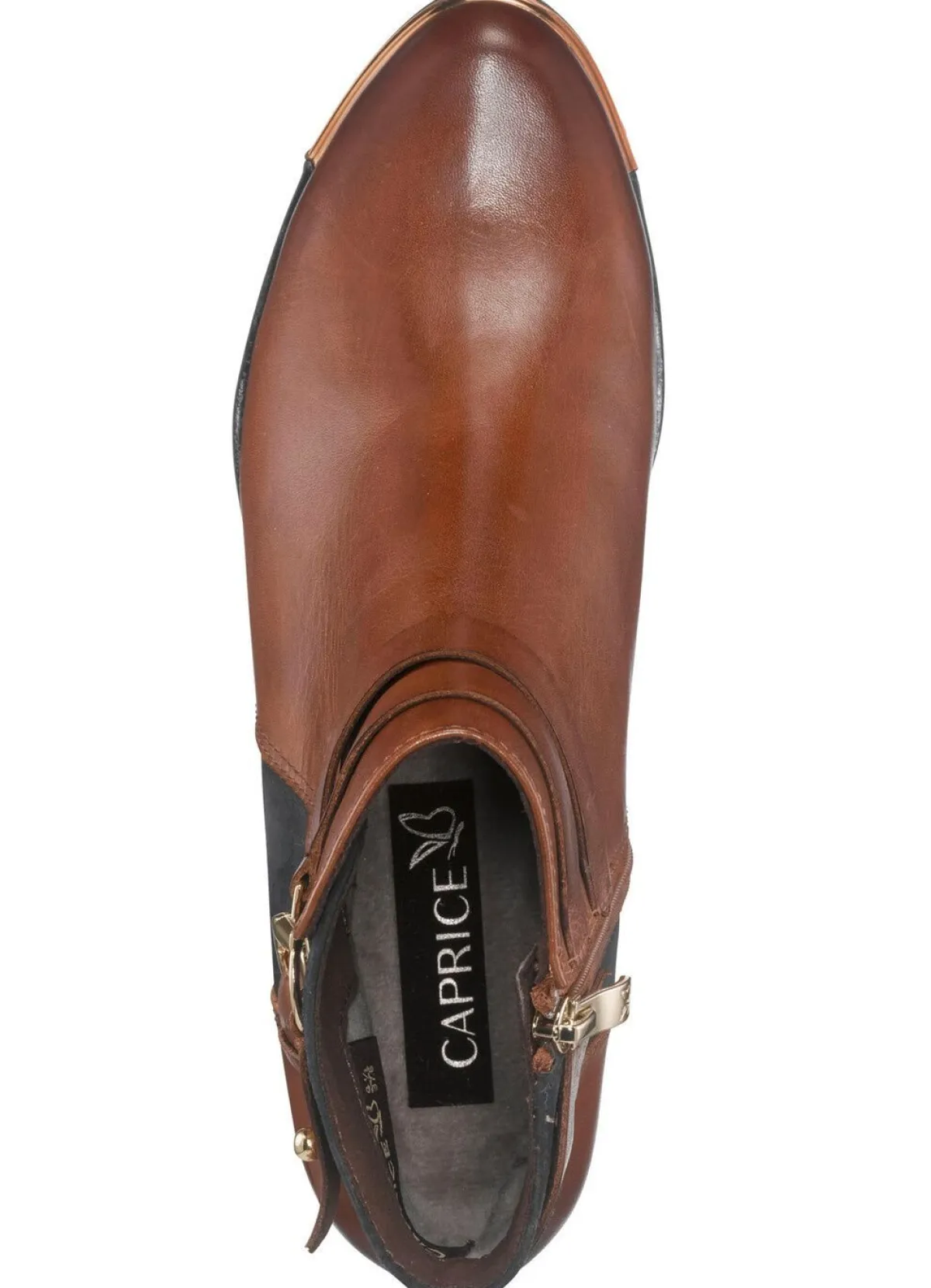 Discount CAPRICE , schicke Damen-Stiefeletten, Weite G, mit herausnehmbarer Decksohle BRAUN-DUNKELBLAU