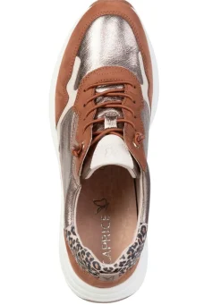 New CAPRICE , trendige Damen-Sneaker, Weite G, mit herausnehmbarem Fußbett COGNAC-ALTGOLD