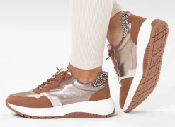 New CAPRICE , trendige Damen-Sneaker, Weite G, mit herausnehmbarem Fußbett COGNAC-ALTGOLD
