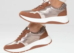 New CAPRICE , trendige Damen-Sneaker, Weite G, mit herausnehmbarem Fußbett COGNAC-ALTGOLD
