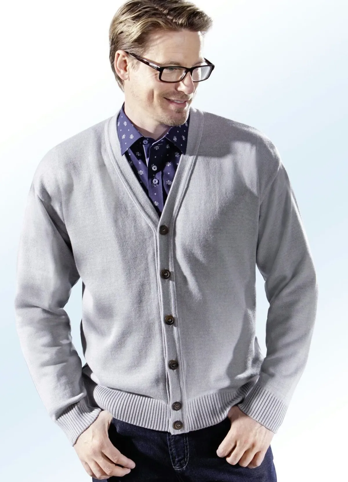Clearance BADER Cardigan mit durchgehender Knopfleiste in 5 Farben SILBERGRAU