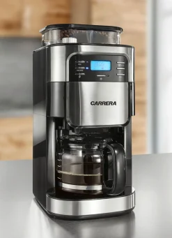 Hot Carrera „" Aroma PlusEdelstahl-Kaffeemaschine mit Mahlwerk SILBER-SCHWARZ
