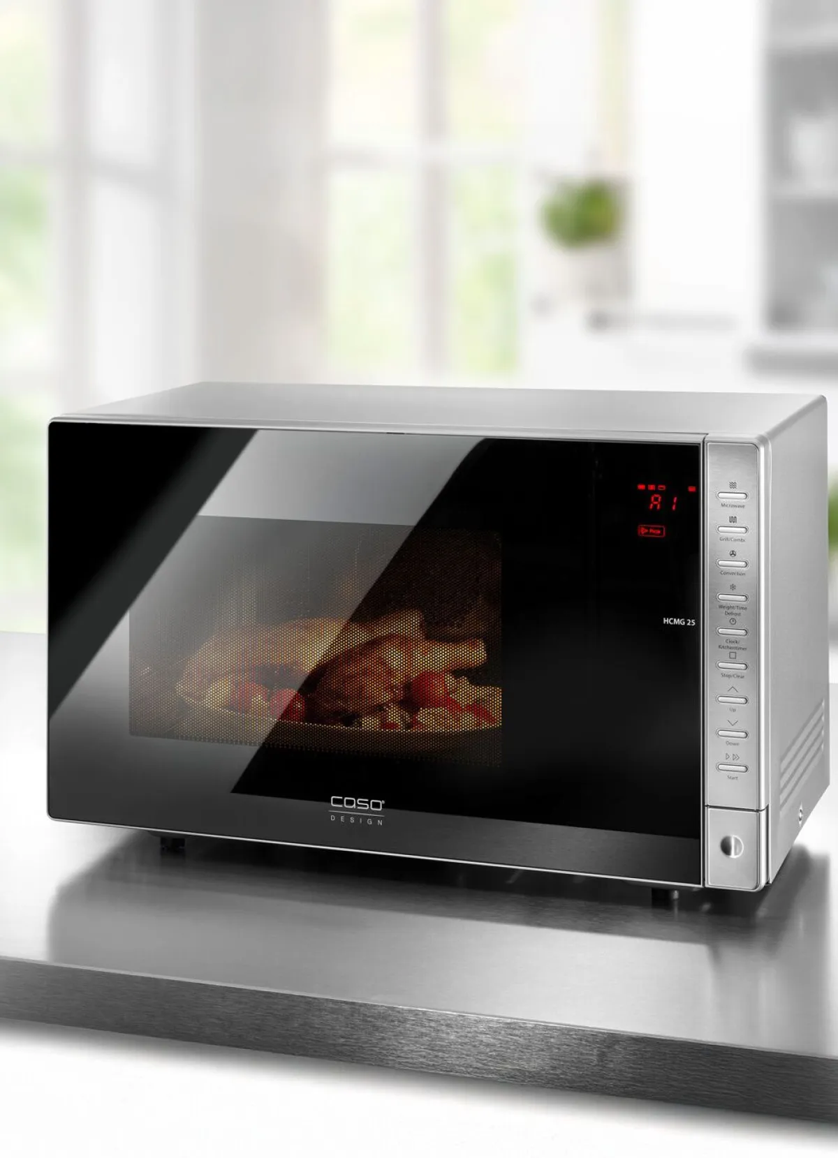 Clearance CASO Mikrowelle HCMG25 mit Heißluft-Technologie SCHWARZ-EDELSTAHL
