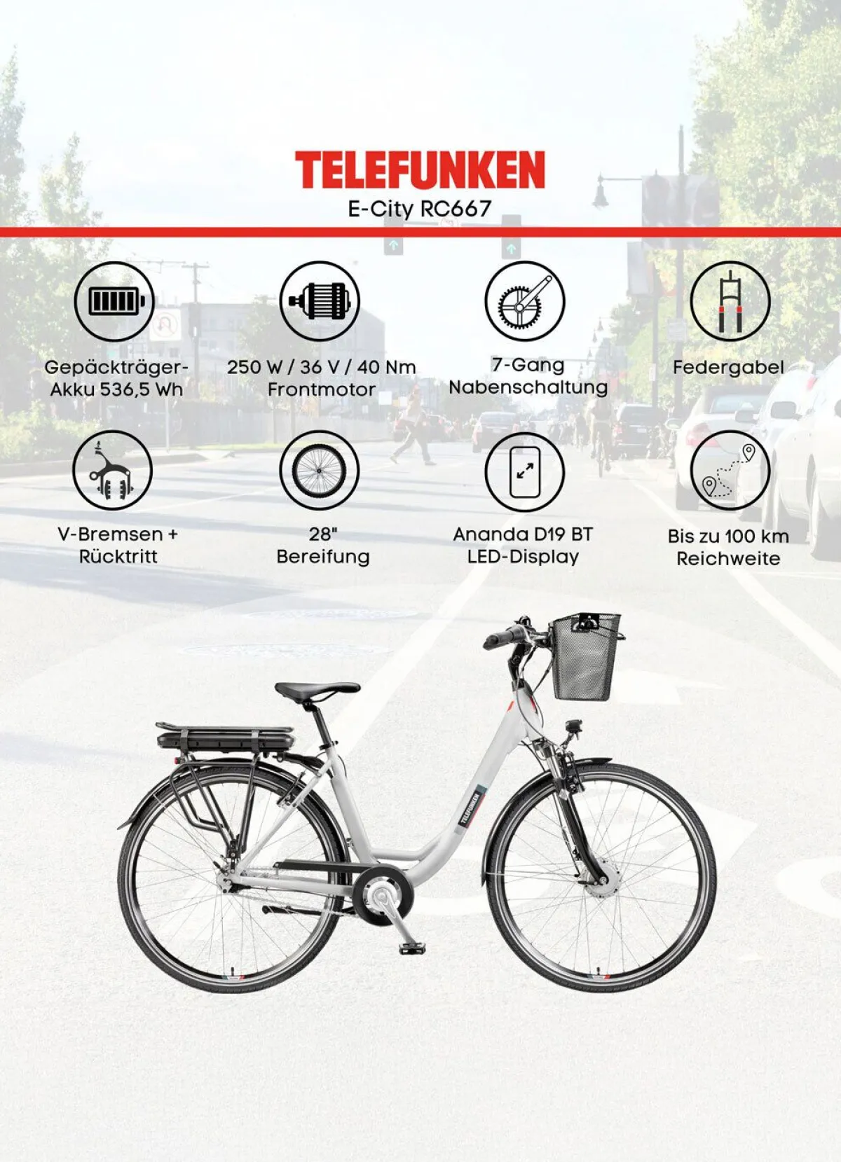 Best TELEFUNKEN City-E-Bike RC667 von WEISS