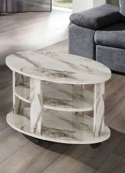 New BADER Couchtisch auf Rollen MARMOR WEISS