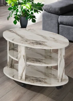 New BADER Couchtisch auf Rollen MARMOR WEISS