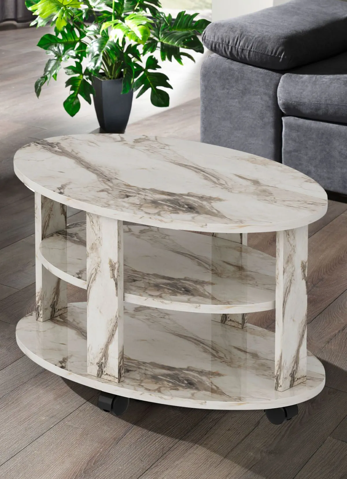 New BADER Couchtisch auf Rollen MARMOR WEISS
