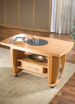 Best BADER Couchtisch auf Rollen mit Stein-Optik-Einlage BUCHE