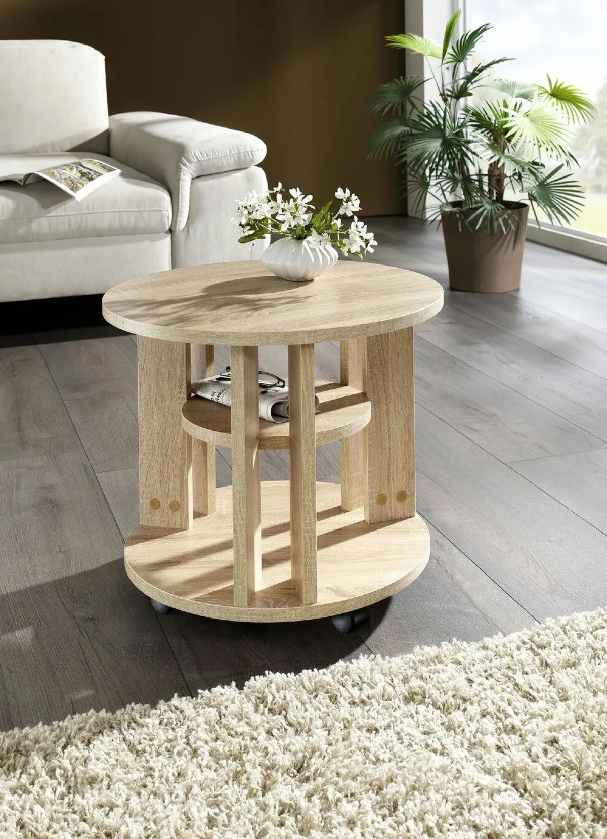 BADER Couchtisch mit 2 Ablageflächen und 4 Rollen EICHE SONOMA