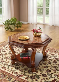Best BADER Couchtisch mit echter Marmor-Einlage NUSSBAUM-ROSA