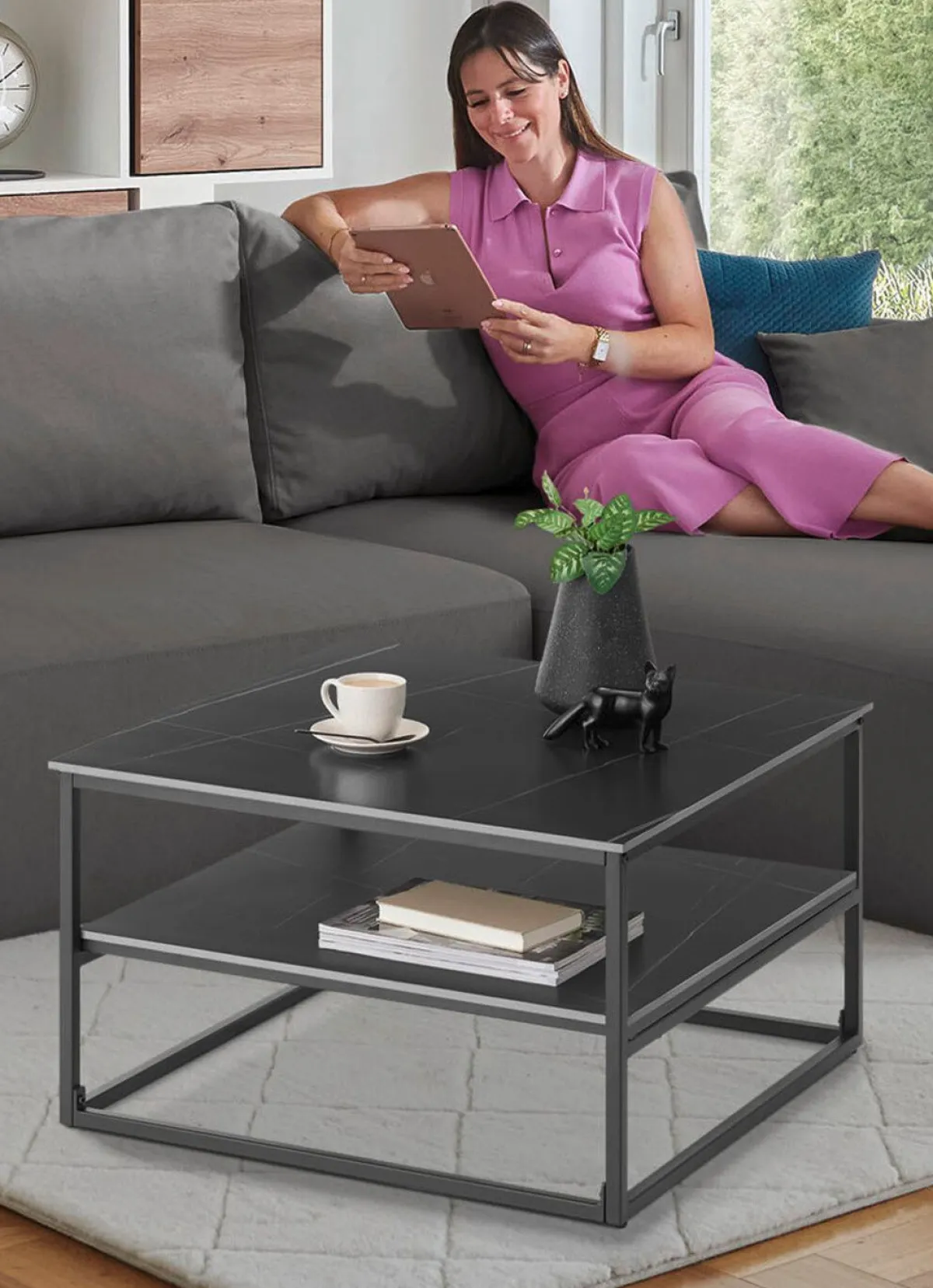 Hot BADER Couchtisch mit praktischer Ablage SCHWARZ