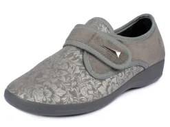 AEROSOFT Damen Klett-Halbschuh im Blüten-Design GRAU