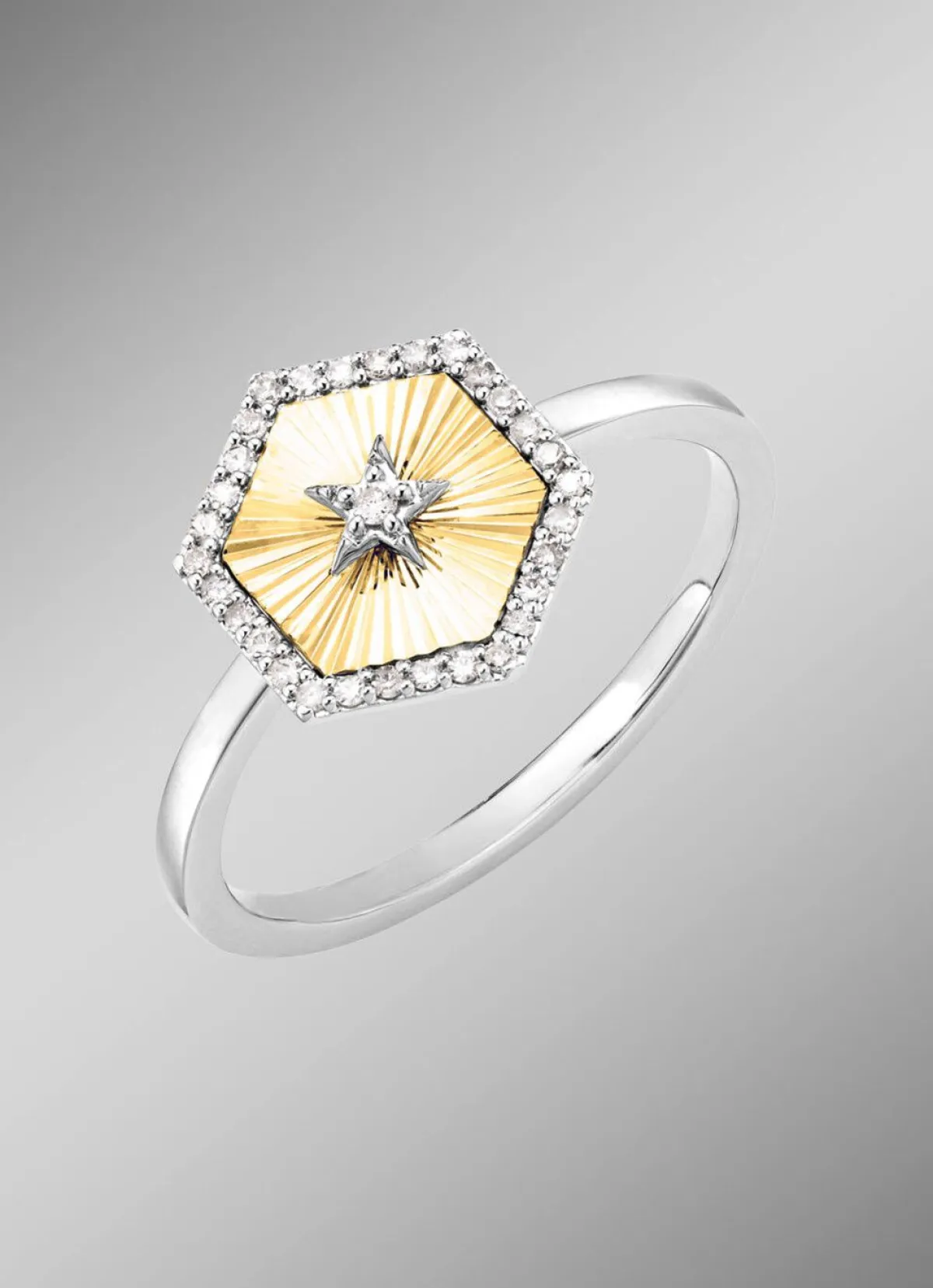 Clearance BADER Damenring in Bicolor mit 1 Brillant und 30 Diamanten