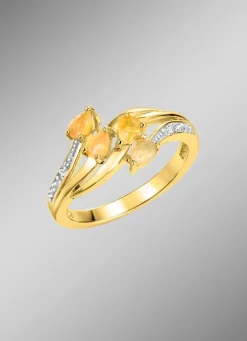 Clearance BADER Damenring mit echt Feueropal und 2 Diamanten