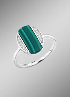 New BADER Damenring mit Zirkonia und Malachit